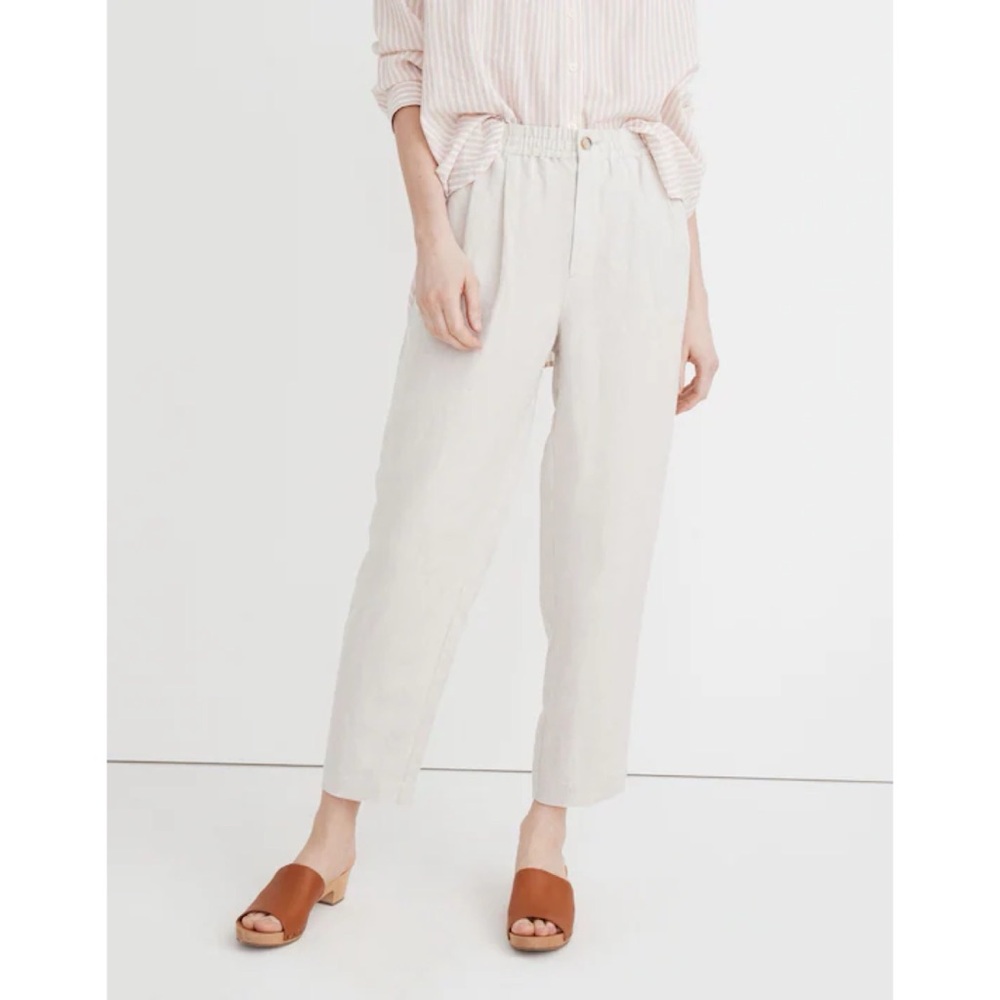 Madewell Linen-Blend Track Trousers Heathered Natural High Rise Cropped